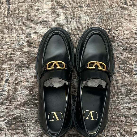 Valentino Shoes - Valentino Black Loafers with Gold Detail
